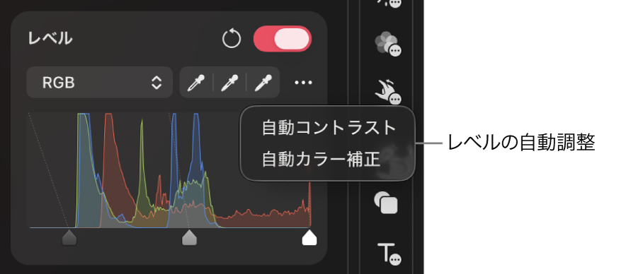 自動調整が適用された「レベル」パネル