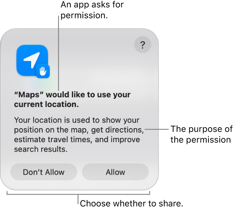The Maps app asking for permission to use your current location.