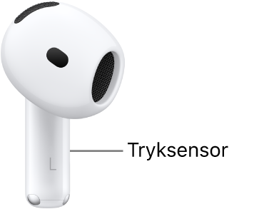 Placeringen af tryksensoren på staven af begge AirPods&nbsp;4.