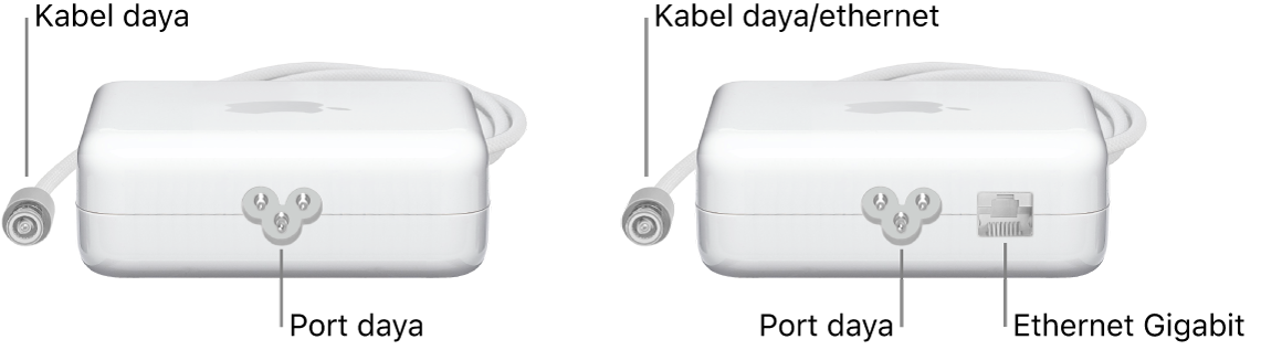 Satu adaptor daya tanpa port Ethernet dan satu adaptor daya dengan port Ethernet.