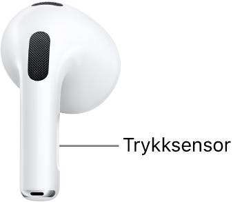 Plasseringen av trykksensoren på AirPods&nbsp;3 langs stilken på hver AirPod.
