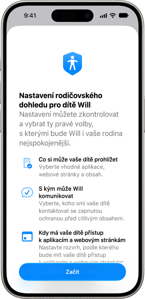 Obrazovka pro nastavení rodičovského dohledu s&nbsp;možnostmi, jak začít.