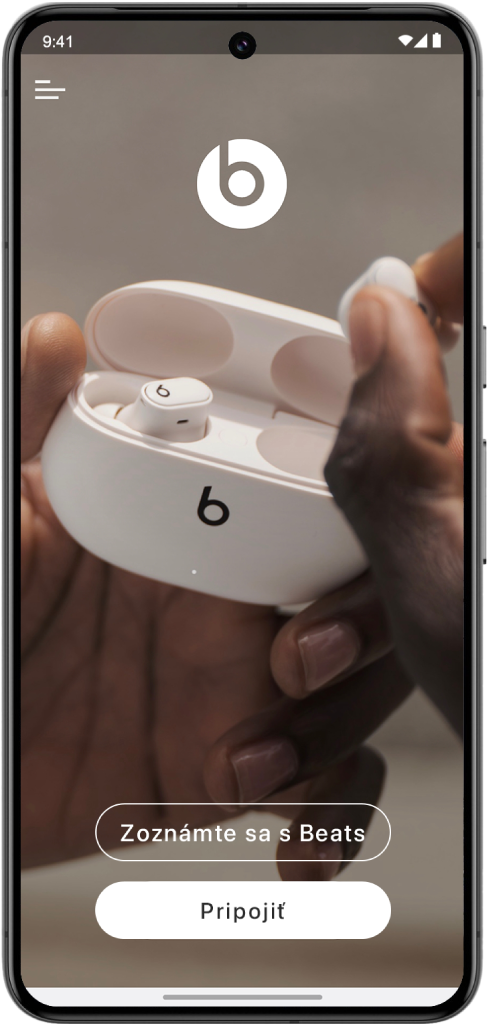 Uvítacia obrazovka apky Beats znázorňujúca tlačidlá Zoznámte sa s&nbsp;Beats a&nbsp;Pripojiť.