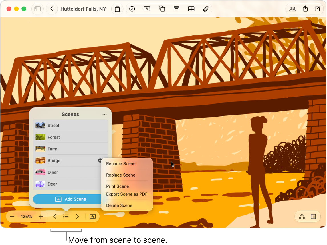 A Freeform board with the Scene Navigator open.