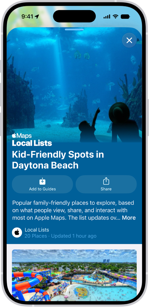 L’app Plans affichant un guide concernant les lieux sous-marins.