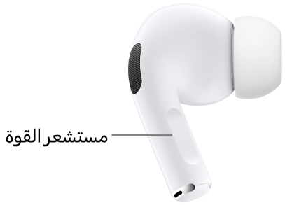 موضع مستشعر القوة على AirPods&nbsp;Pro&nbsp;1، على الساق في كلتا سماعتي AirPods.