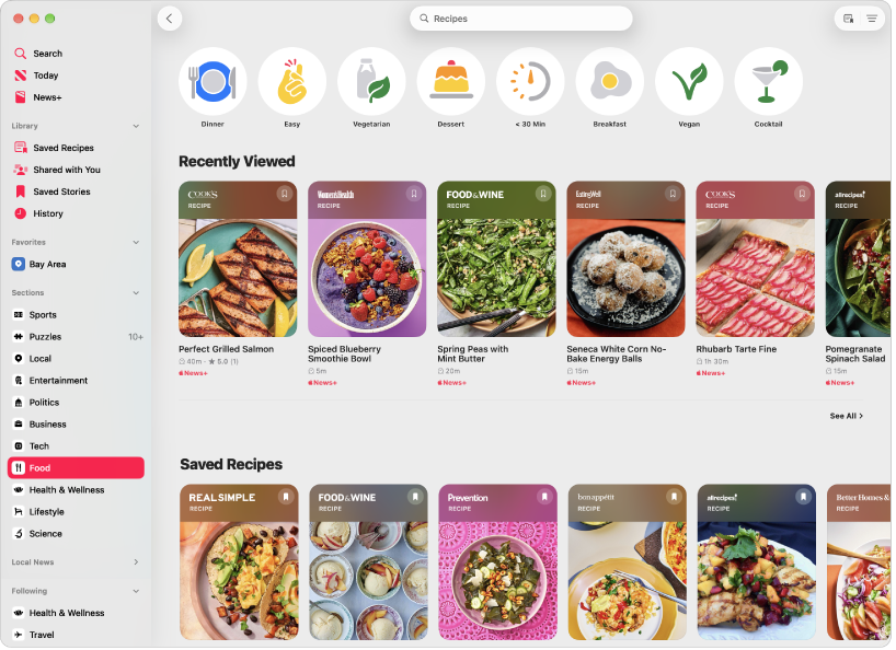 The Apple News window showing the Recipe Catalog.