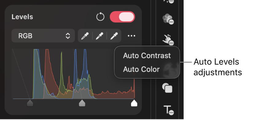 The Levels pane with auto adjustments applied
