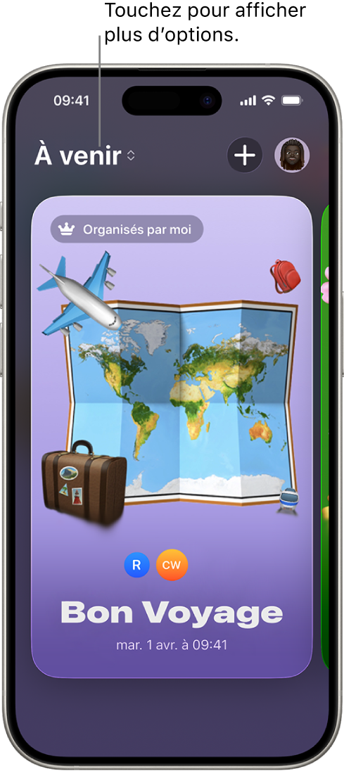 Écran de l’app Invitations affichant un évènement à venir.