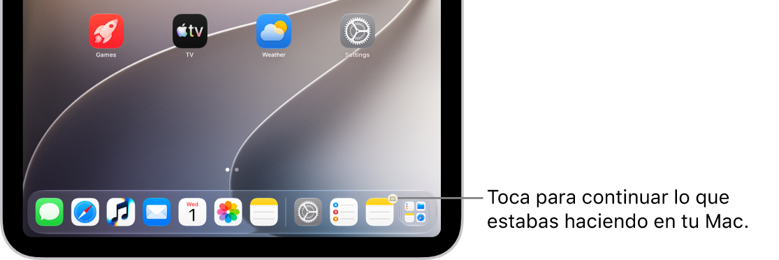 El ícono de Handoff visible en el Dock en un iPad.