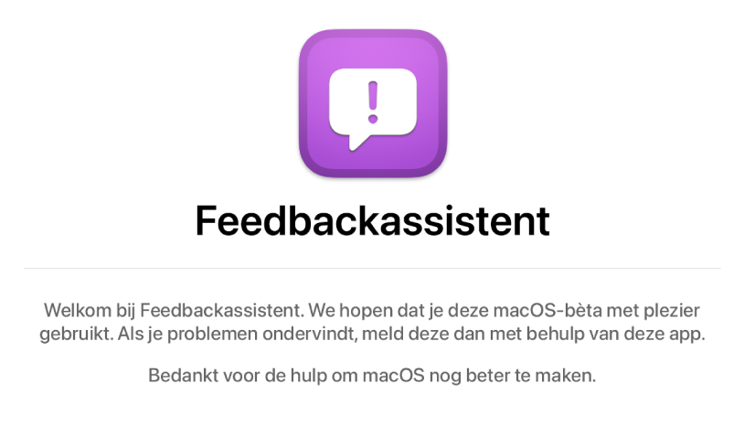 Het venster 'Welkom bij Feedbackassistent'.