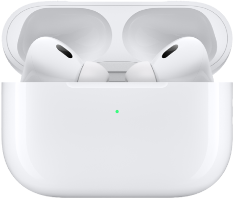 AirPods&nbsp;Pro&nbsp;2 in their charging case.
