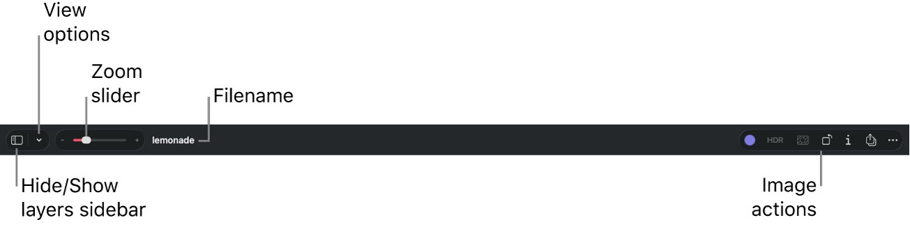 The Pixelmator Pro toolbar on Mac.