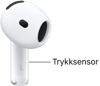 Plasseringen av trykksensoren på AirPods&nbsp;4 langs stilken på hver AirPod.
