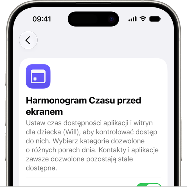 Ekran Harmonogram Czasu przed ekranem.