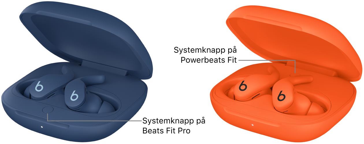 Systemknappen på Beats&nbsp;Fit&nbsp;Pro og Powerbeats&nbsp;Fit er plassert inni ladeetuiet.