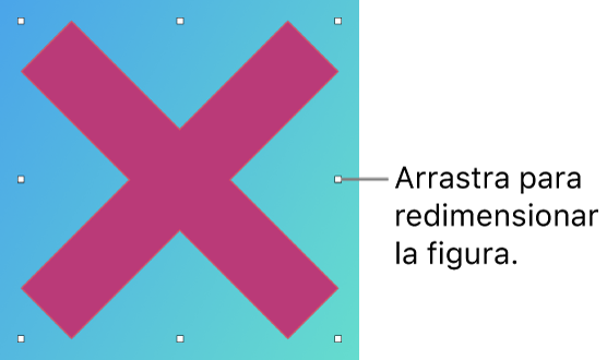 Un gráfico vectorial con forma de X y tiradores para cambiar su tamaño.