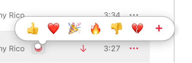 The Reactions button in the playback controls showing several emoji and an Add button that you can click to find more emoji.