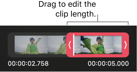 Trimming controls for a video in the timeline.
