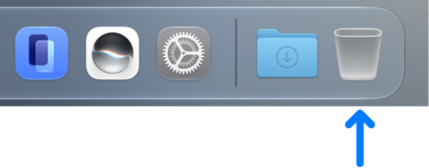 The right side of the Dock; the Trash icon is at the far right.