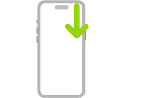 ऐरो के साथ iPhone का चित्रण, जो ऊपरी दाएँ कोने से नीचे की ओर स्वाइप करने का संकेत देता है।