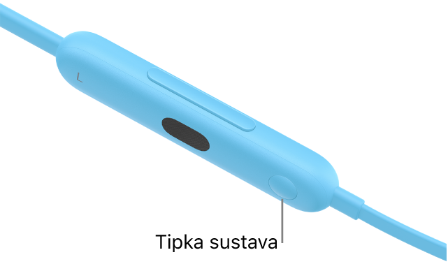 Tipka sustava na slušalicama Beats&nbsp;Flex nalazi se na lijevom kontrolnom modulu.