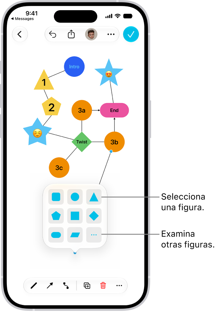 Diagrama en una pizarra de Freeform al que se está añadiendo una nueva figura.