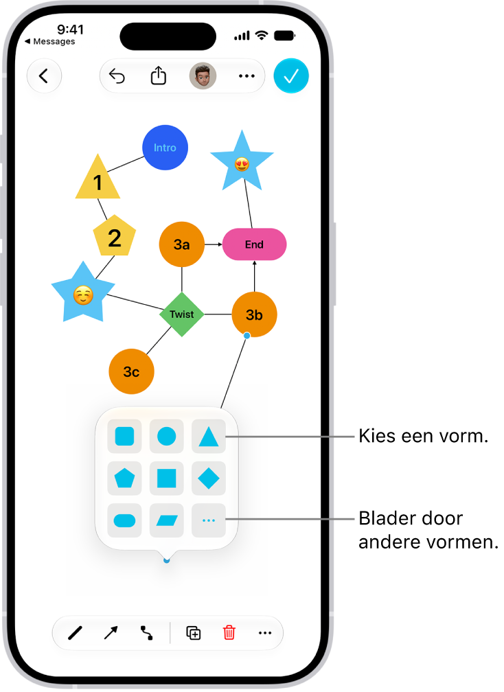 Een diagram op een Freeform-bord waaraan een nieuwe vorm is toegevoegd.