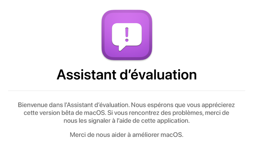 La fenêtre «&nbsp;Bienvenue dans Assistant d’évaluation&nbsp;».