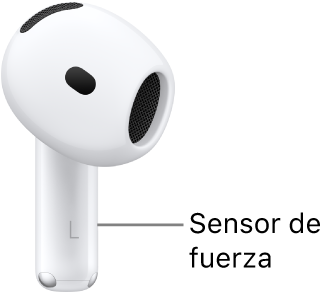 El botón sensible a la presión de los AirPods&nbsp;5, se encuentra en el extremo de cada uno de tus AirPods.
