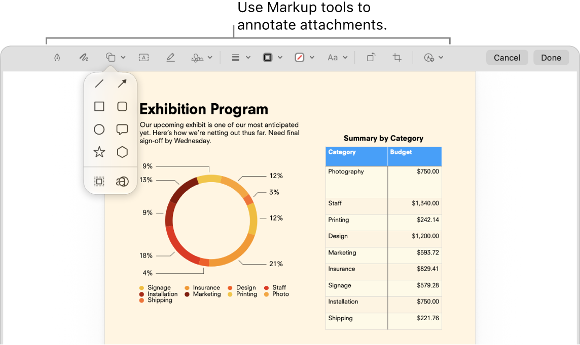 An attachment with the Markup toolbar across the top.