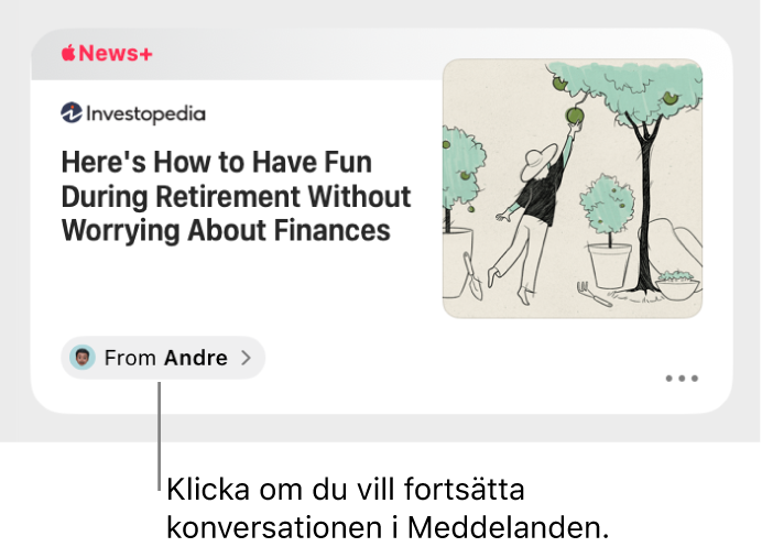 En nyhetsartikel delas i Apple News.