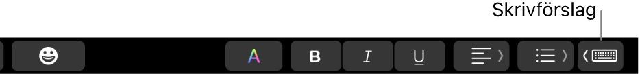 Touch&nbsp;Bar med knappen som visar skrivförslag längst till höger.