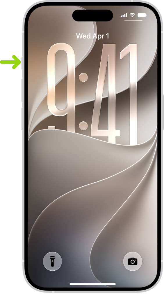 A screen showing that the Action button is located on the left edge of the iPhone 15 Pro. You can customize the function of the button in Settings&nbsp;> Action Button.
