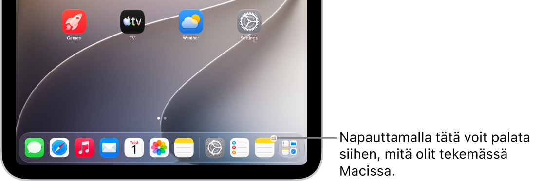 Handoff-kuvake näkyy iPadin Dockissa.