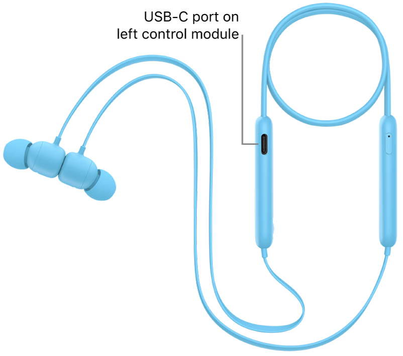 USB-C charging port on the bottom of the Beats&nbsp;Flex left control module.