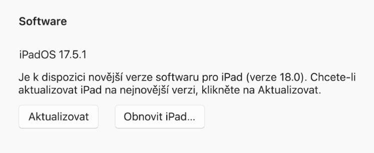 Tlačítko „Obnovit zařízení“ zobrazené vedle tlačítka „Vyhledat aktualizaci“.