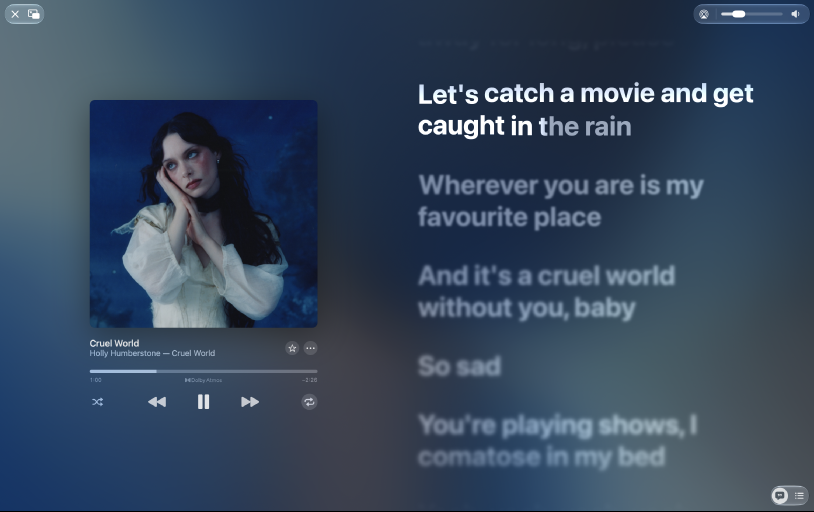 A song playing in Apple Music showing live lyrics.