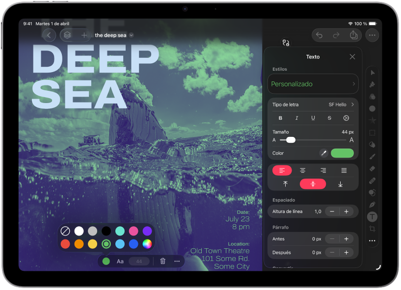 Interfaz de la app Pixelmator&nbsp;Pro con un diseño abierto.