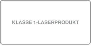 Et mærkat med teksten “Klasse 1-laserprodukt” eller “Class 1 laser product”.