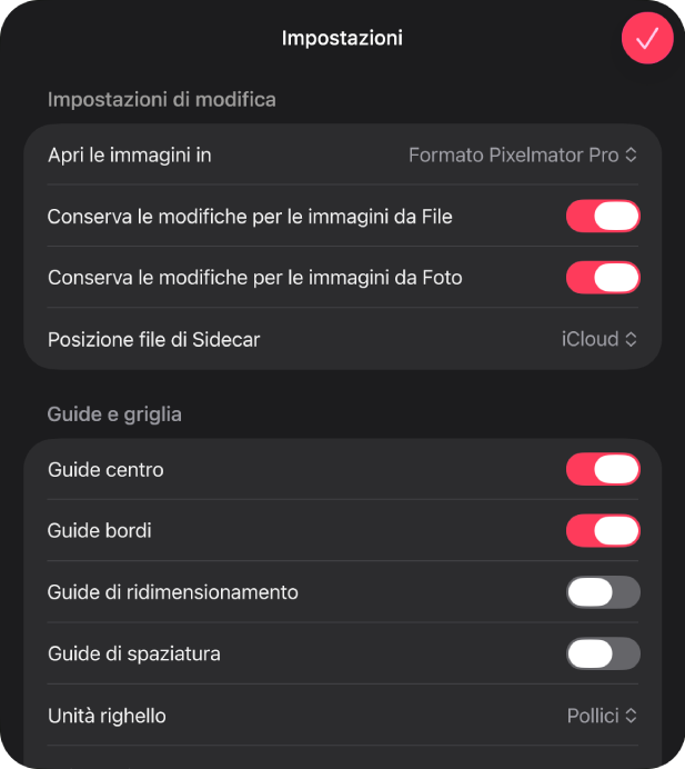 Finestra di dialogo delle impostazioni dell'app Pixelmator&nbsp;Pro.