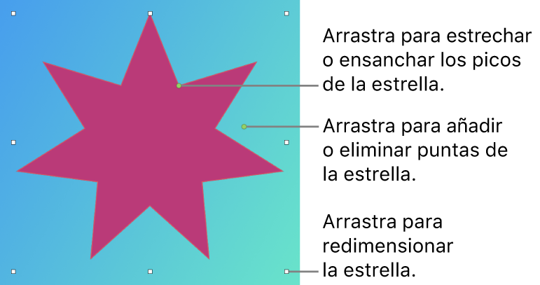 Gráfico vectorial con forma de estrella y tiradores en pantalla para modificarlo.
