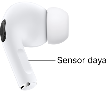 Lokasi sensor daya pada AirPods Pro&nbsp;1, di sepanjang batang setiap AirPods anda.