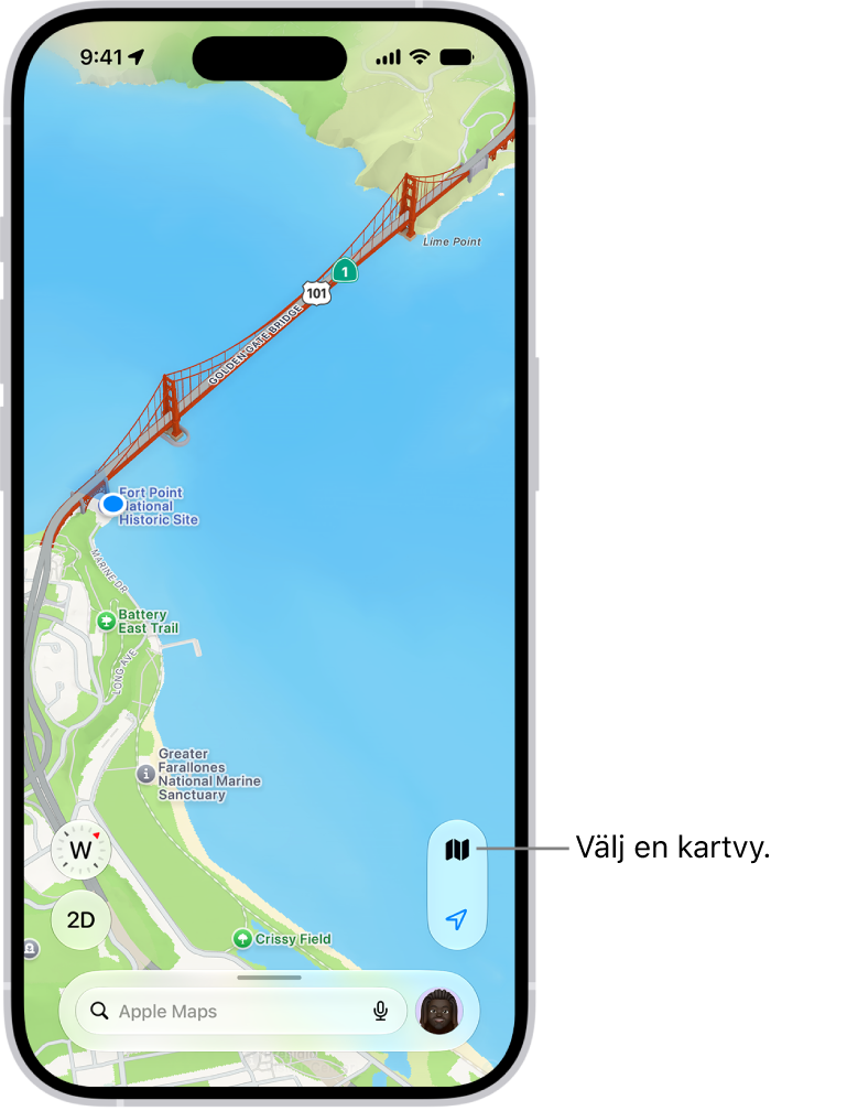 En 3D-karta som visar sevärdheter.