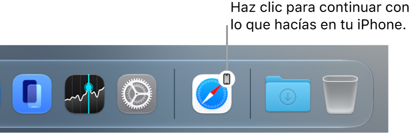 El ícono de Handoff visible en el Dock en una Mac.
