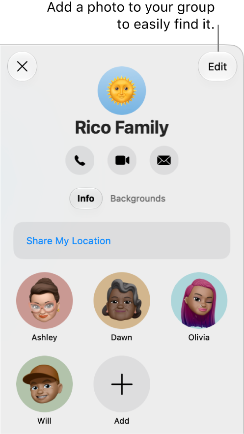 Conversation details view of a group message.