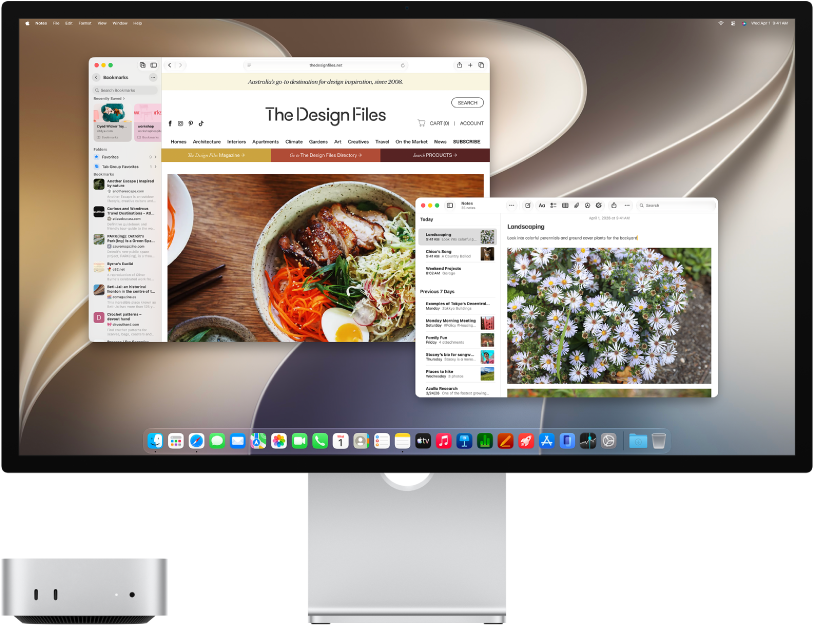 Дисплейдің жанындағы Mac&nbsp;mini.