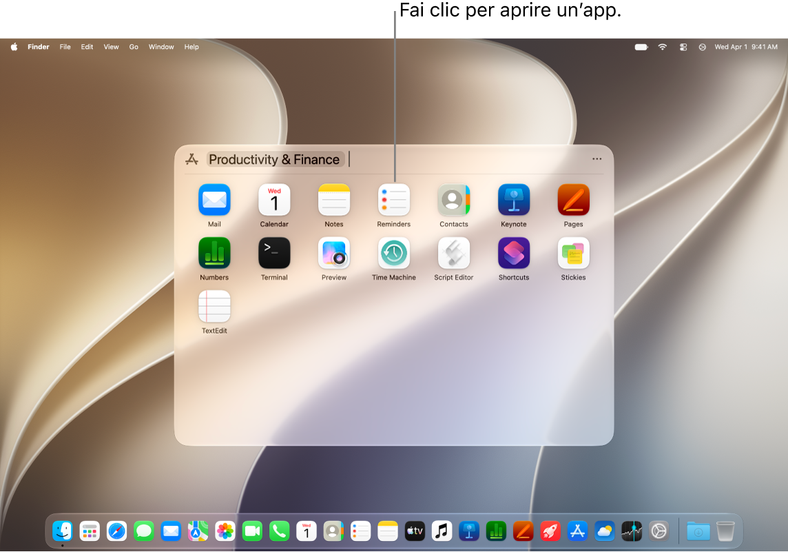La finestra di navigazione delle app in Spotlight.
