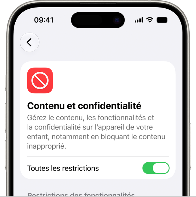L’écran «&nbsp;Contenu et confidentialité&nbsp;».