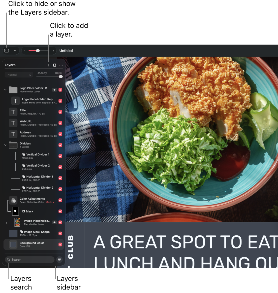Layers sidebar with multiple layers and the resulting composite beside it in the canvas.
